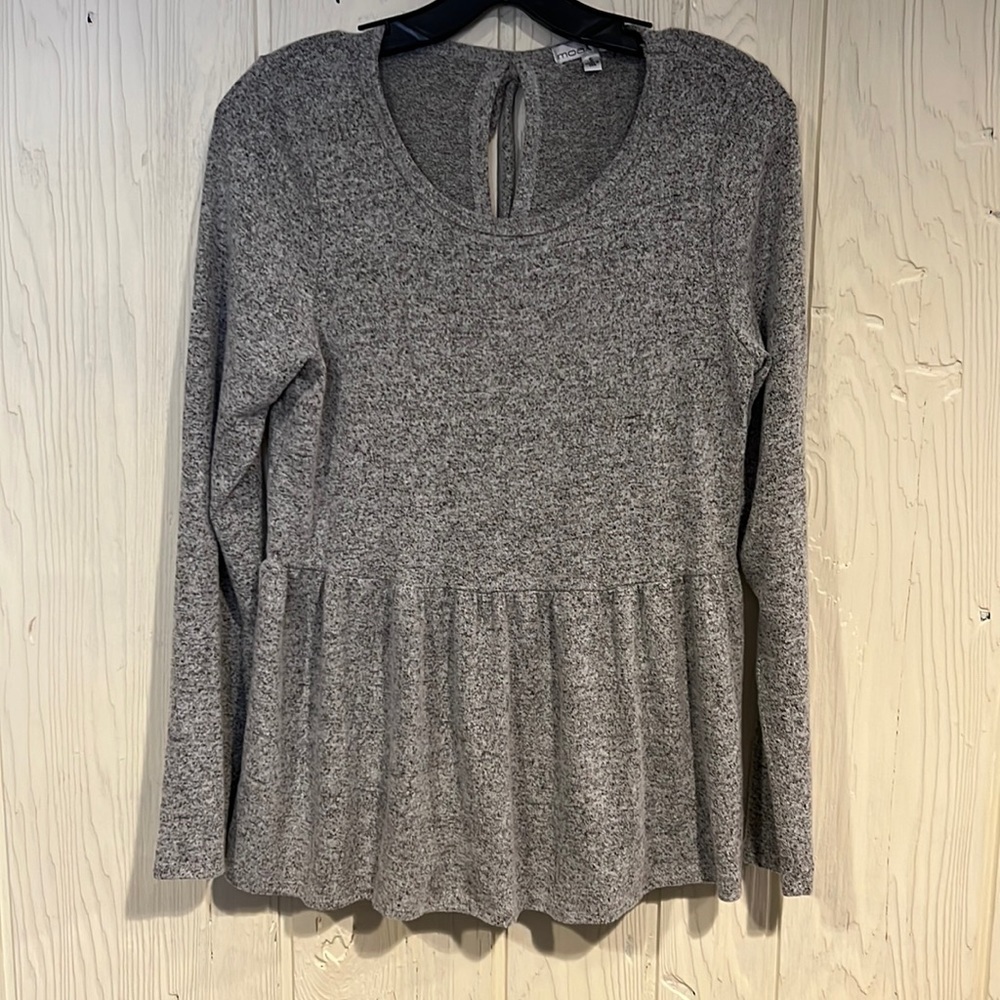 MOA MOA Grey Baby Doll Long Sleeve Tie Back Top Size Small